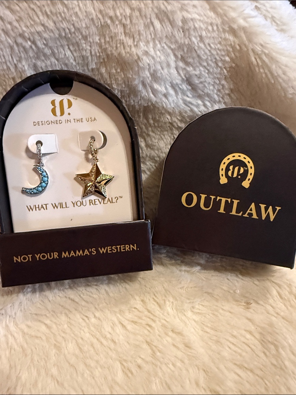 Outlaw Turquoise Moon & Gold Star Asymmetric Dangle Charms